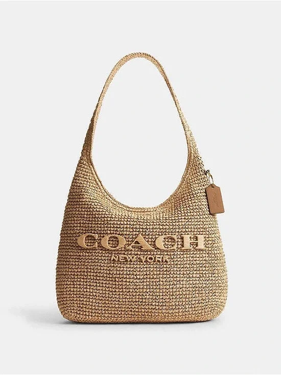 Coach Woven Straw Shoulder Bag in Natural Tan - Picture 1 of 9